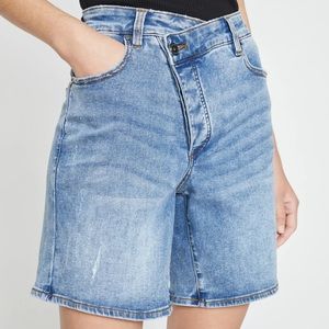 Universal Standards Katie High Rise Crossover Denim Shorts